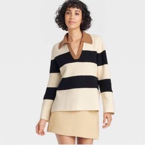 A New Day Preppy Collared Striped Sweater Minimalist Womens Medium